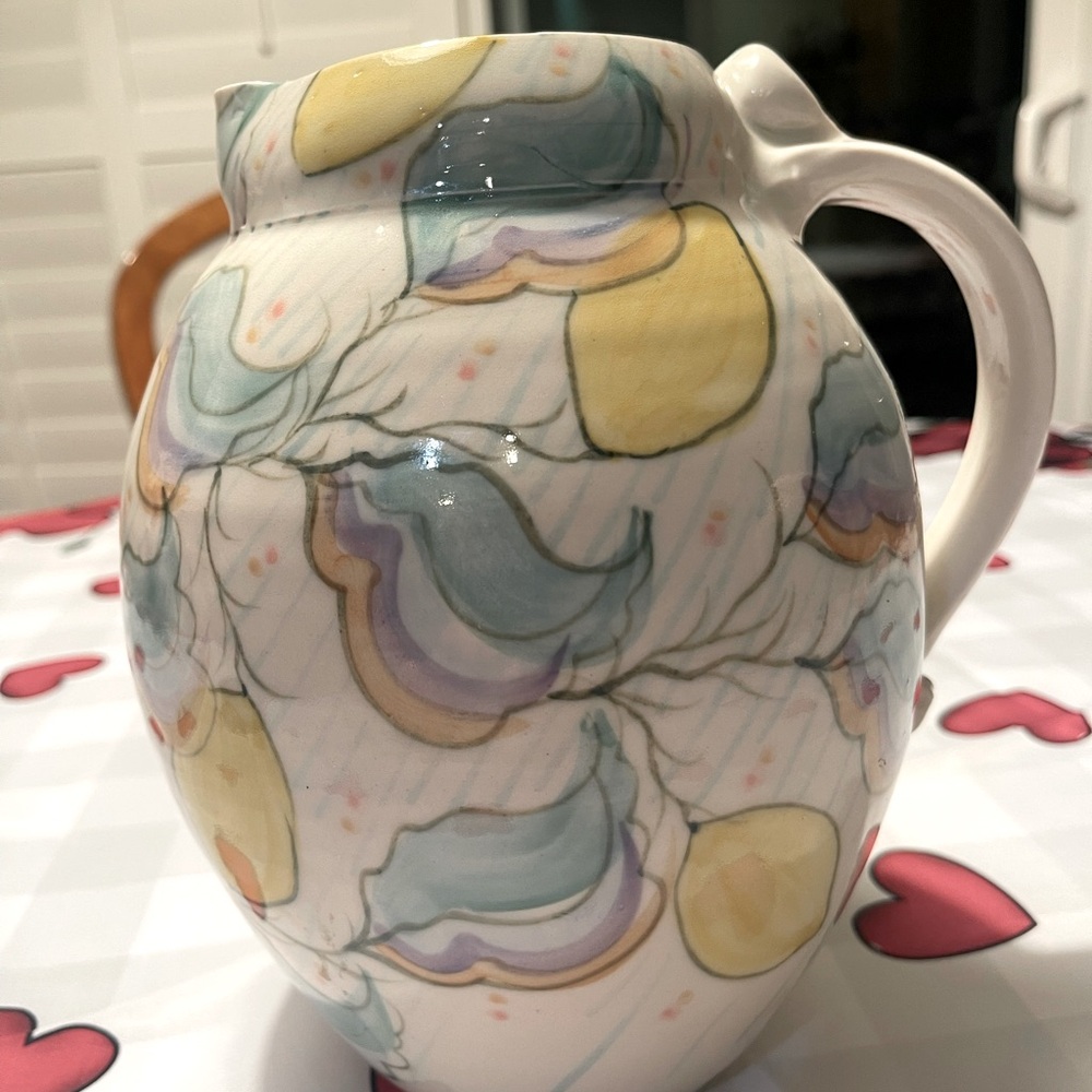 Vintage beautiful studio art ceramic Italian inspired pitcher. Signed